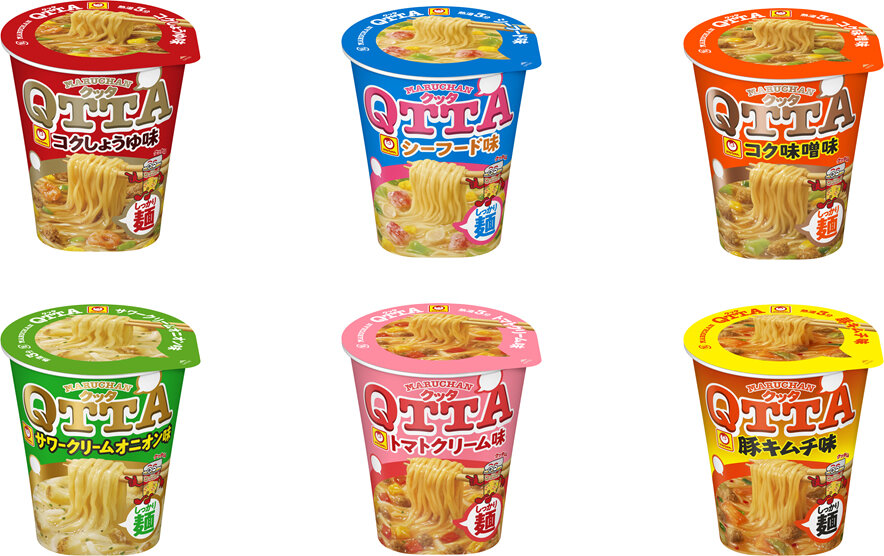 「MARUCHAN QTTA コクしょうゆ味」「同 シーフード味」「同 コク味噌味」「同 サワークリームオニオン味」「同 トマトクリーム味「同 ...